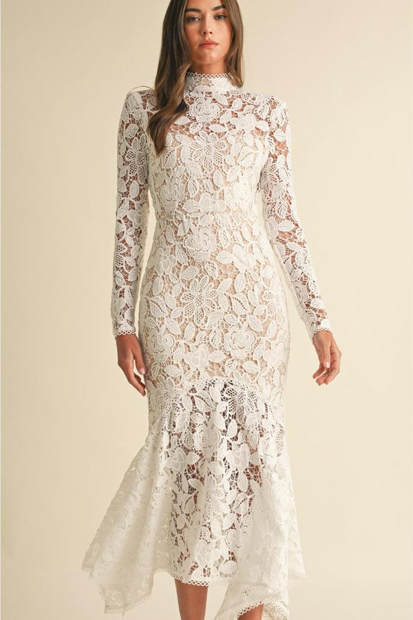PRE-ORDER ONLY! (ETA is Mid June) Gwen Floral Lace Long Sleeve Midi Dress