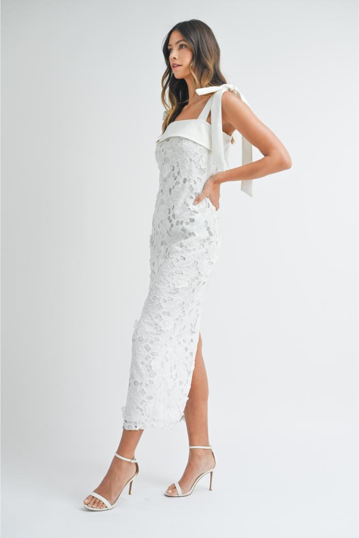 Elizabeth Floral Lace Fitted Midi Dress