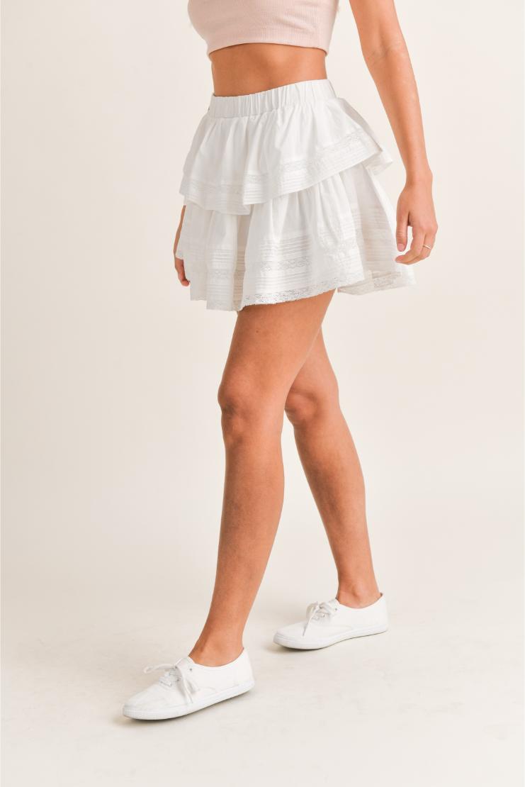 Priscilla White Ruffle Lace Mini Skirt