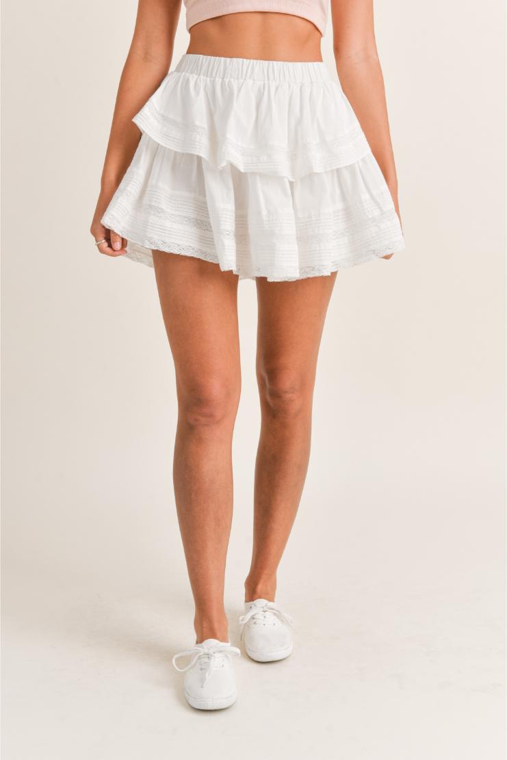 Priscilla White Ruffle Lace Mini Skirt