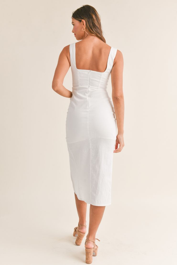 Jullien Linen Ruched Midi Dress - White