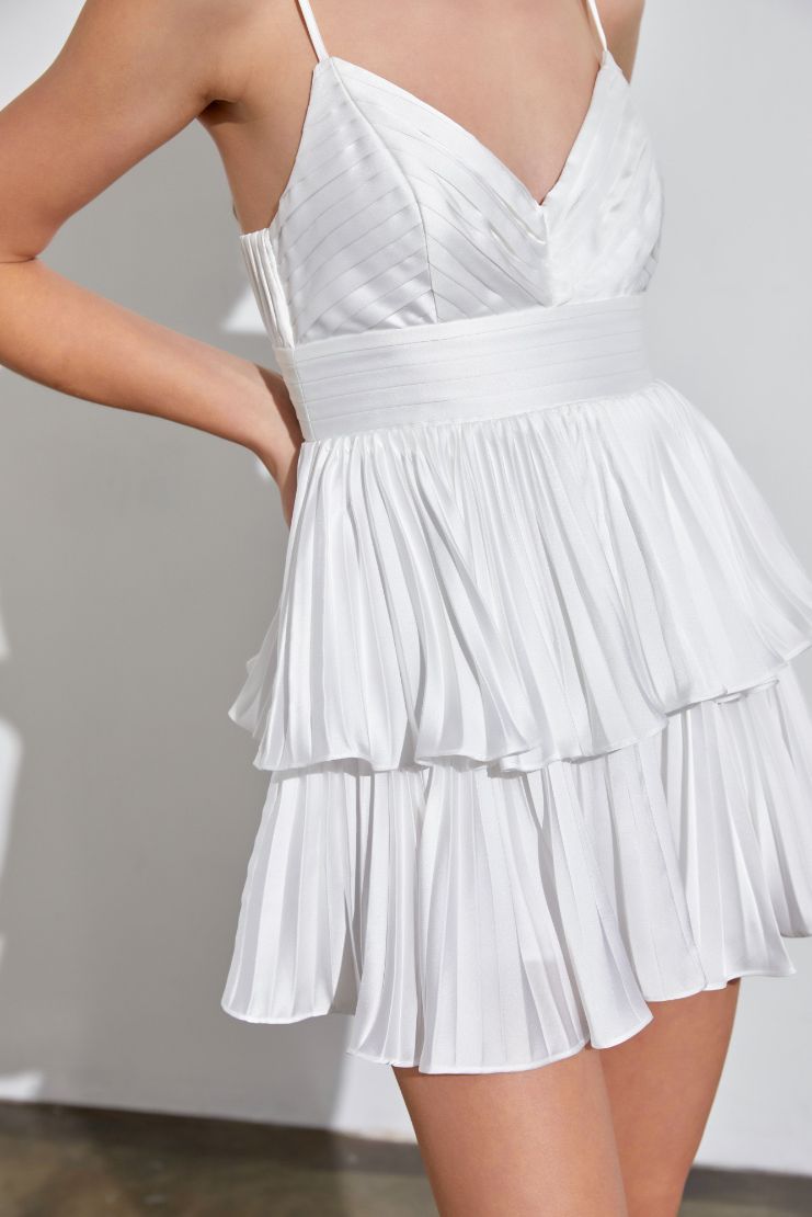 Marilyn White Pleated Mini Romper Dress