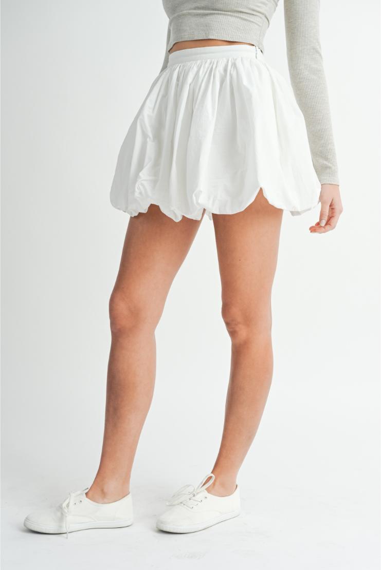 Poppy Poplin Bubble Hem Mini Skirt White - Main Image
