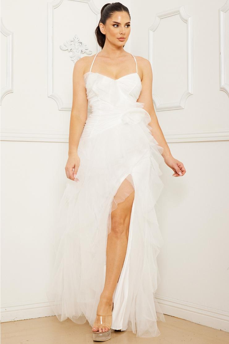 Women's Gracie Tulle Layer Ruffle Maxi - White In Size Large - Pippa & Pearl Women's Gracie Tulle Layer Ruffle Maxi - White In Size Large - Pippa & Pearl