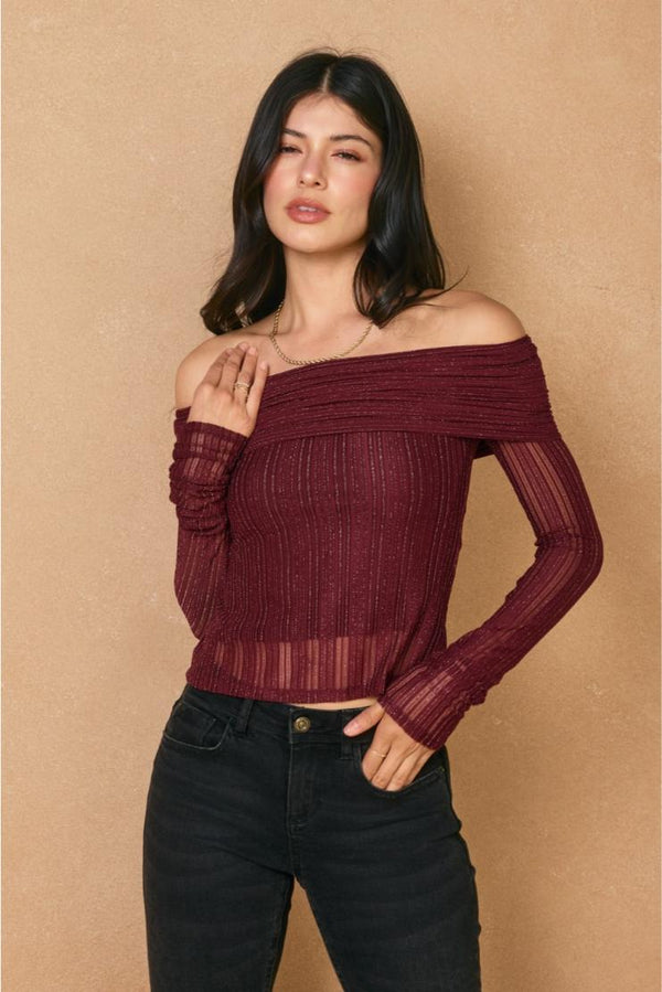 PRE-ORDER ONLY! (ETA October 15th) Gina Off The Shoulder Lace Top - Wine