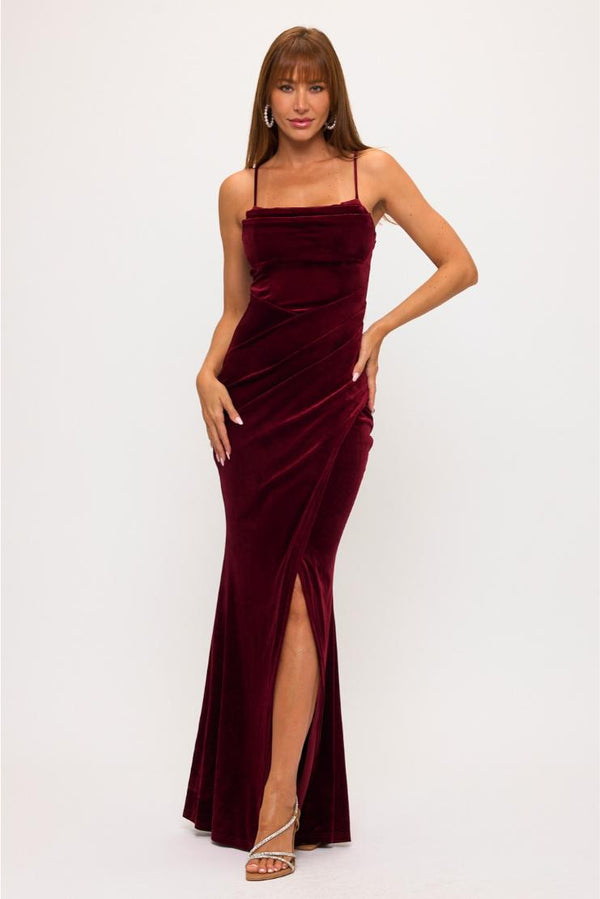 Jaylyn Velvet Wrap Maxi Dress - Wine