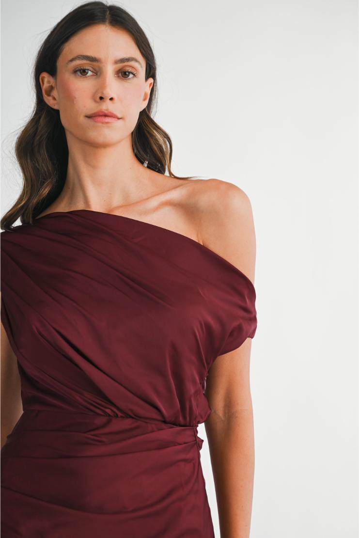 pippa satin maxi dress Jupe Nyc Pippa Dot Satin Maxi Dress - Burgundy