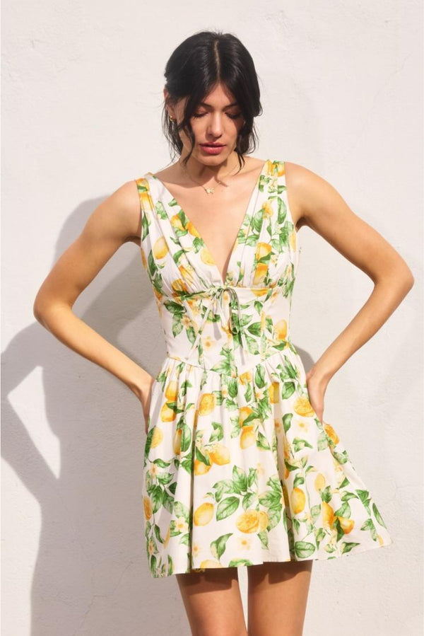 Lilliana Lemon Corset Bodice Mini Dress
