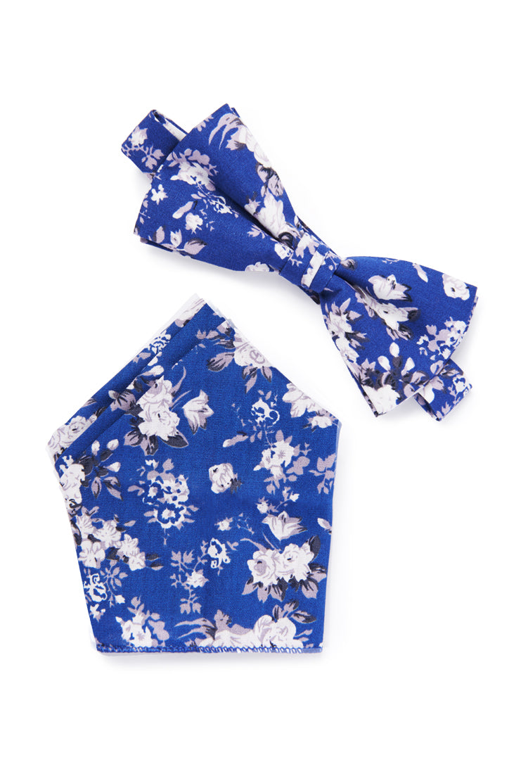 Shabby Chic Floral Bow Tie - Royal Blue