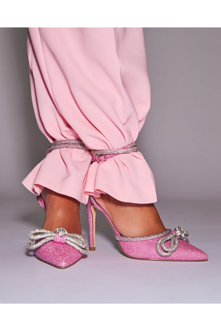 Cinderella Pink Glitter Bow Heel