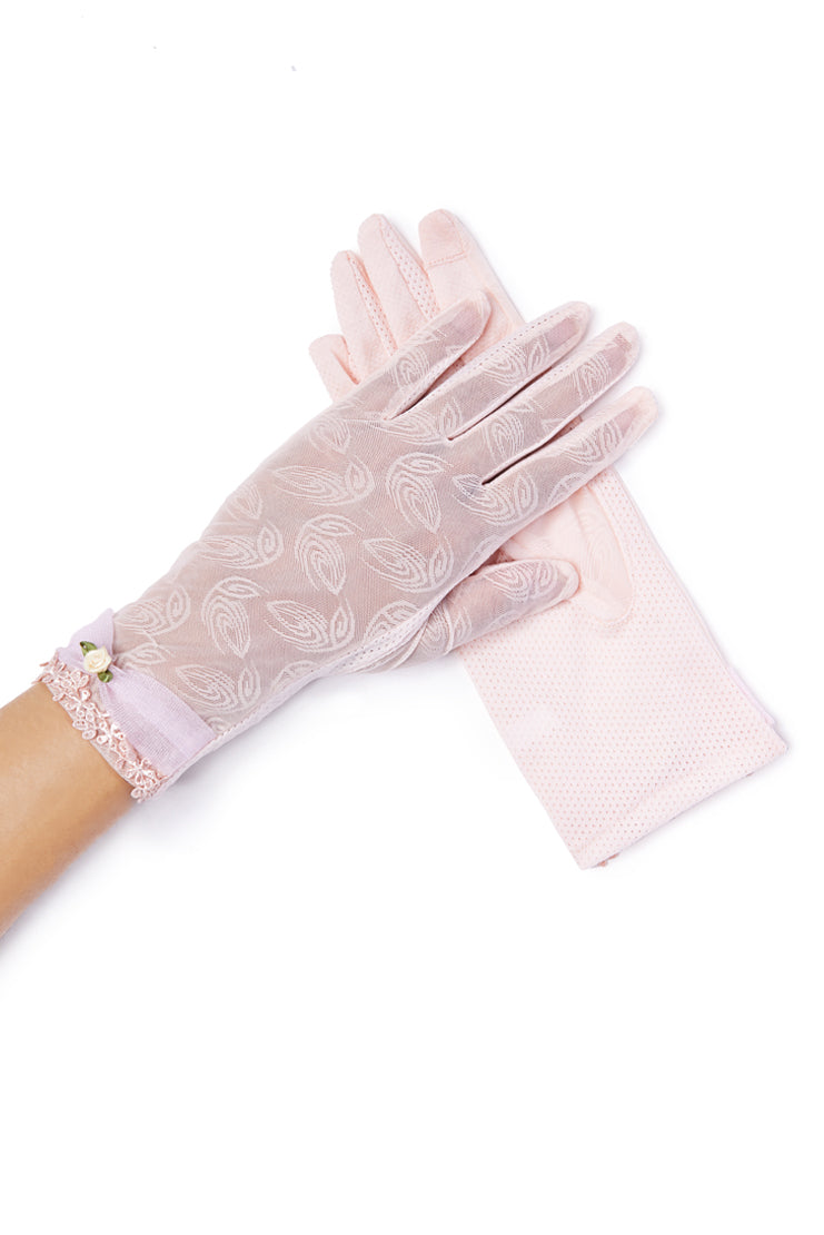 Emmie Rose Roses Sheer Tea Time Gloves - Pink