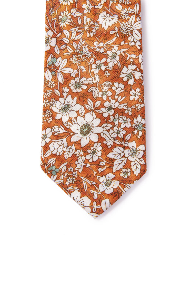 Andrew Floral Print Neck Tie - Orange