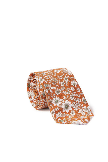 Andrew Floral Print Neck Tie - Orange