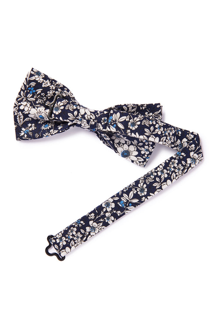 Blue and White Floral Bow Tie