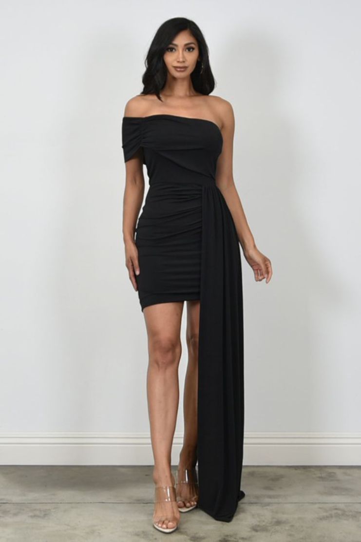 Jayna Off Shoulder Front Sash Jersey Mini