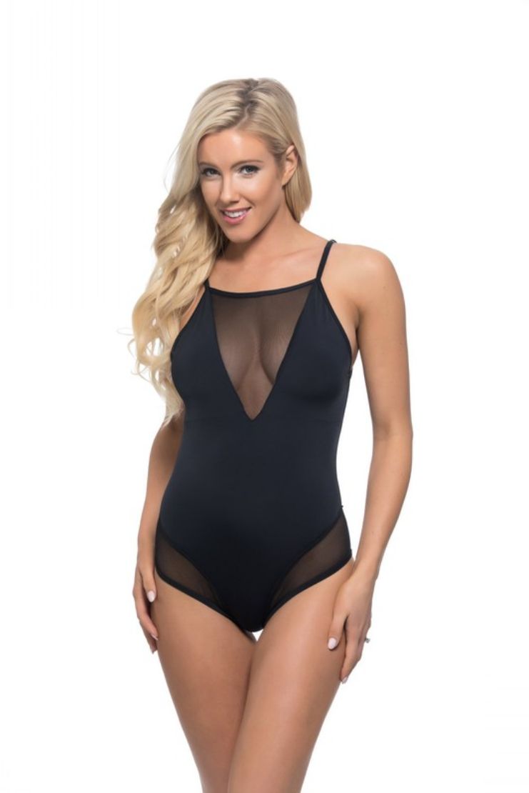 Millie Black Illusion Mesh Inset One-Piece Swimsuit