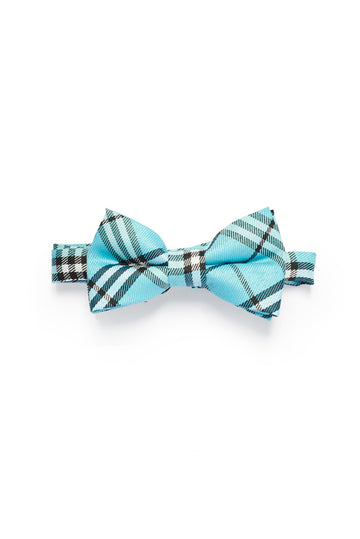 Young Boys Plaid Print Bow Tie - Blue