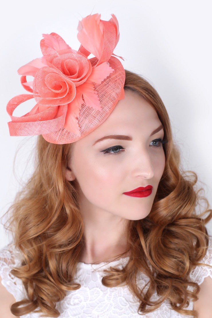 Emelia Rose Fascinator Coral Pippa & Pearl