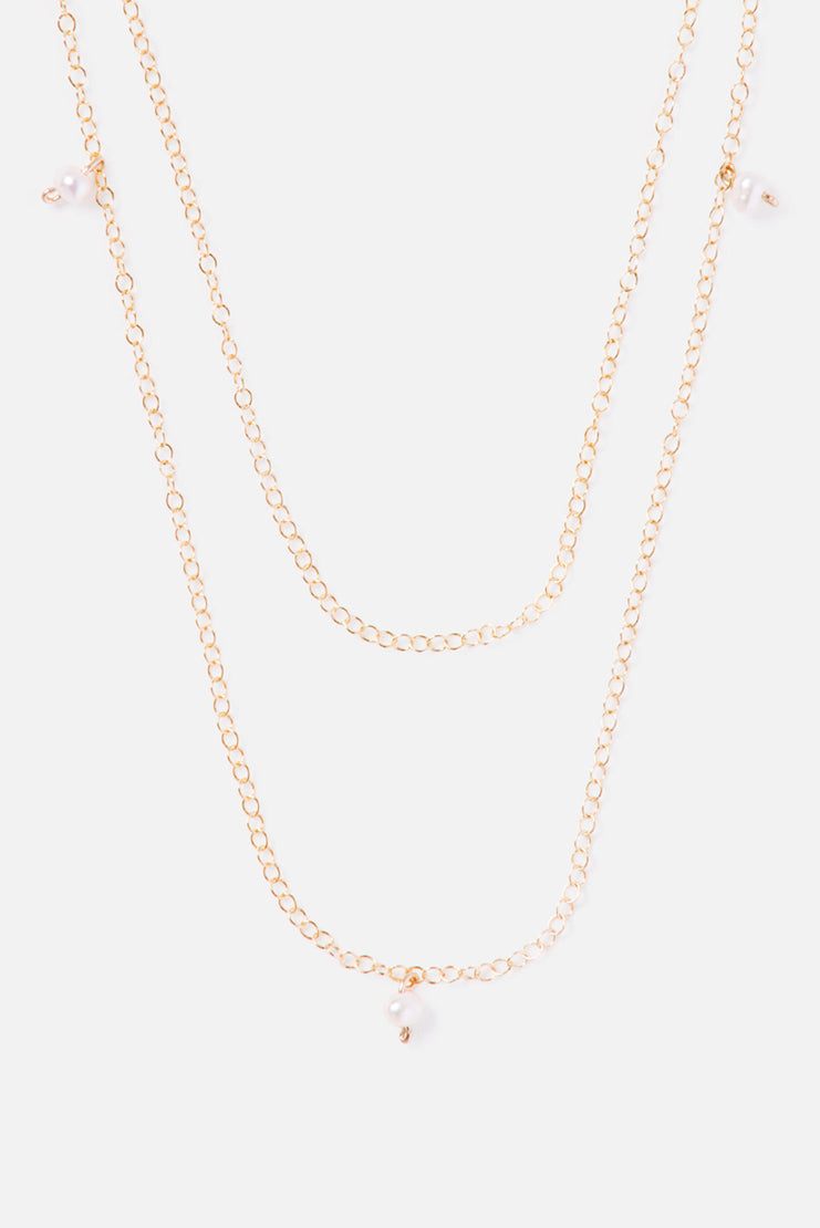 Tiered 14K Double Chain Accent Necklace