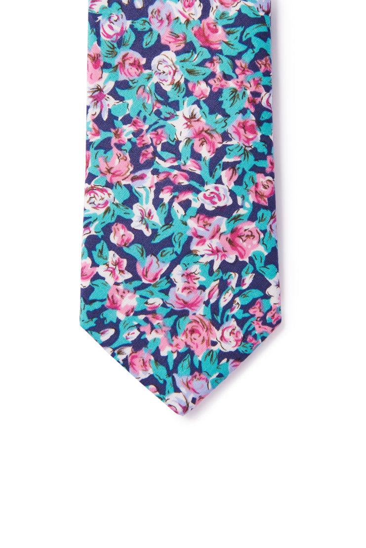Edward Floral Print Necktie - Turquoise & Pink
