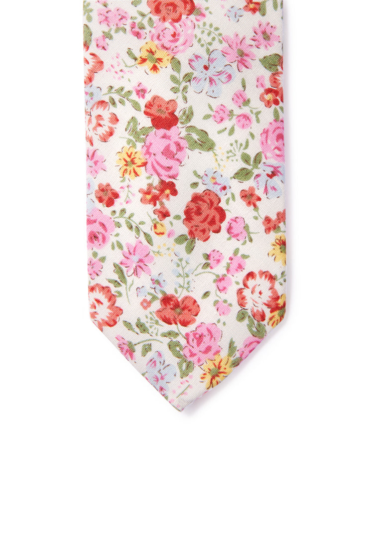 Felipe Floral Print Necktie - Red & Pink
