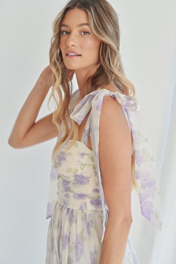 Abigail Lavender Florals Midi Dress