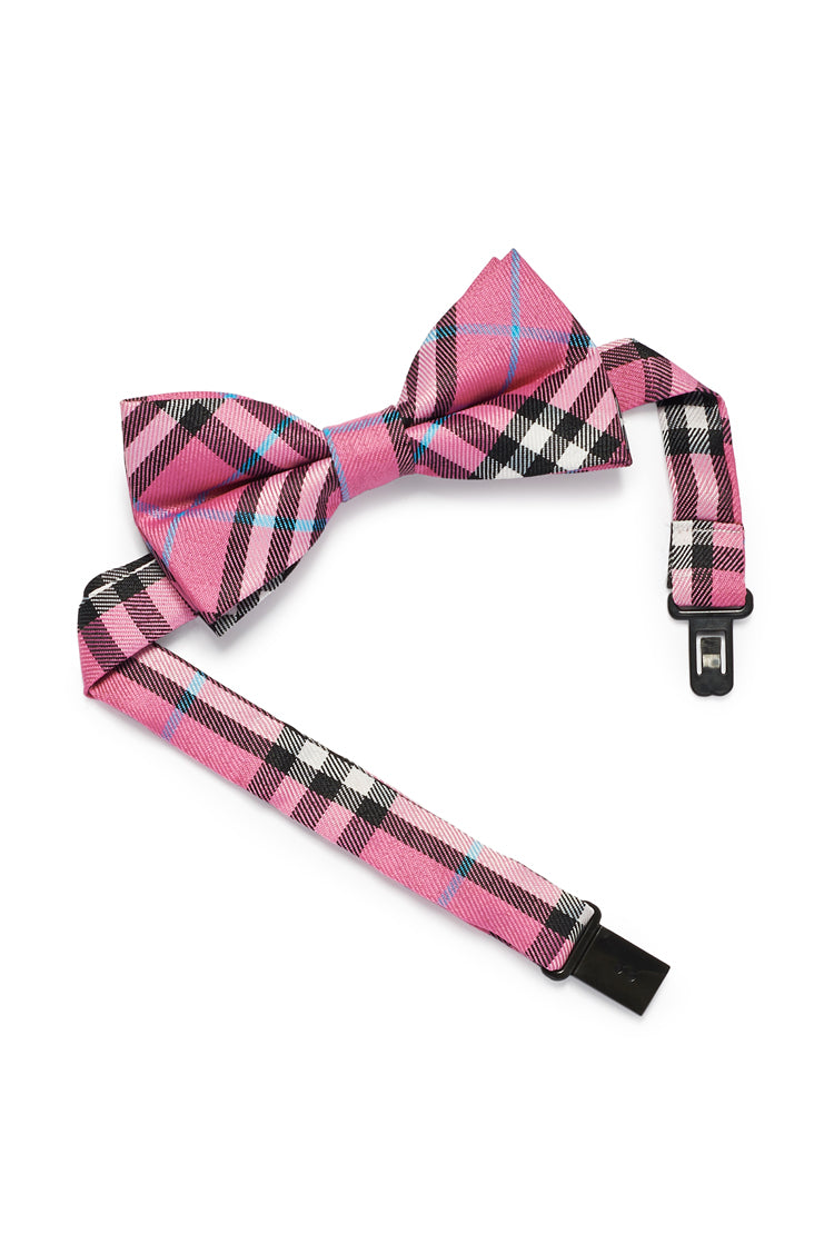 Young Boy's Plaid Print Bow Tie - Pink