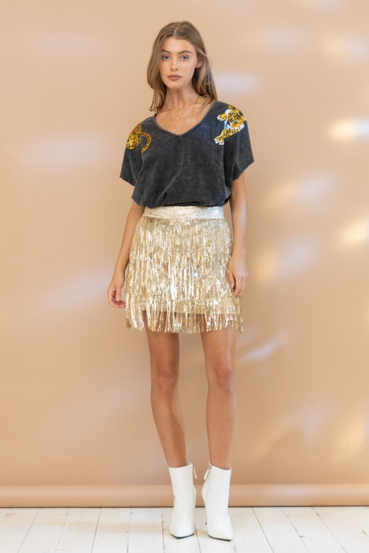 Miranda Sequin Fringe Mini Skirt - Gold