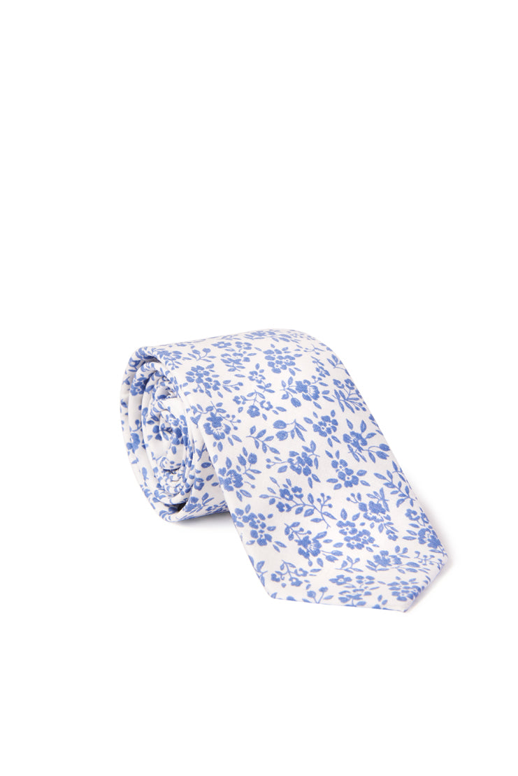 Henry Floral Print Necktie - Blue