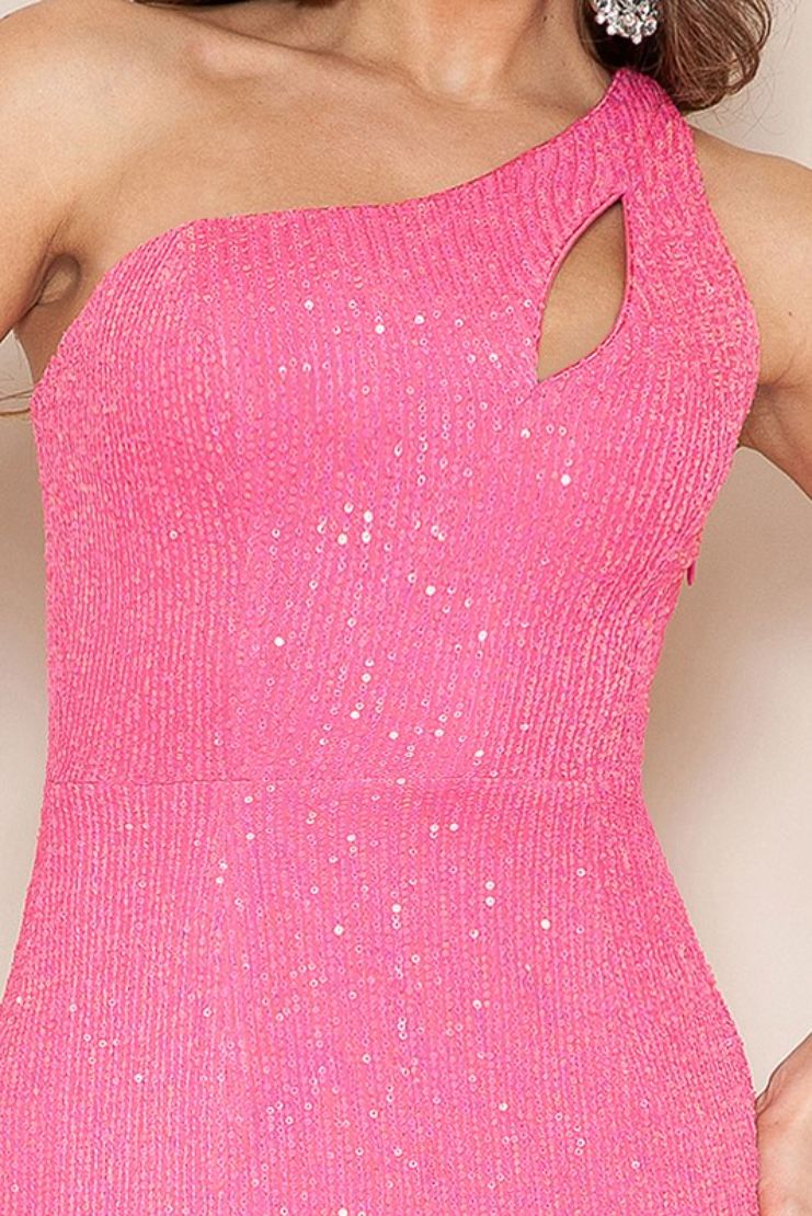 Fiona One Shoulder Sequin Gown - Pink