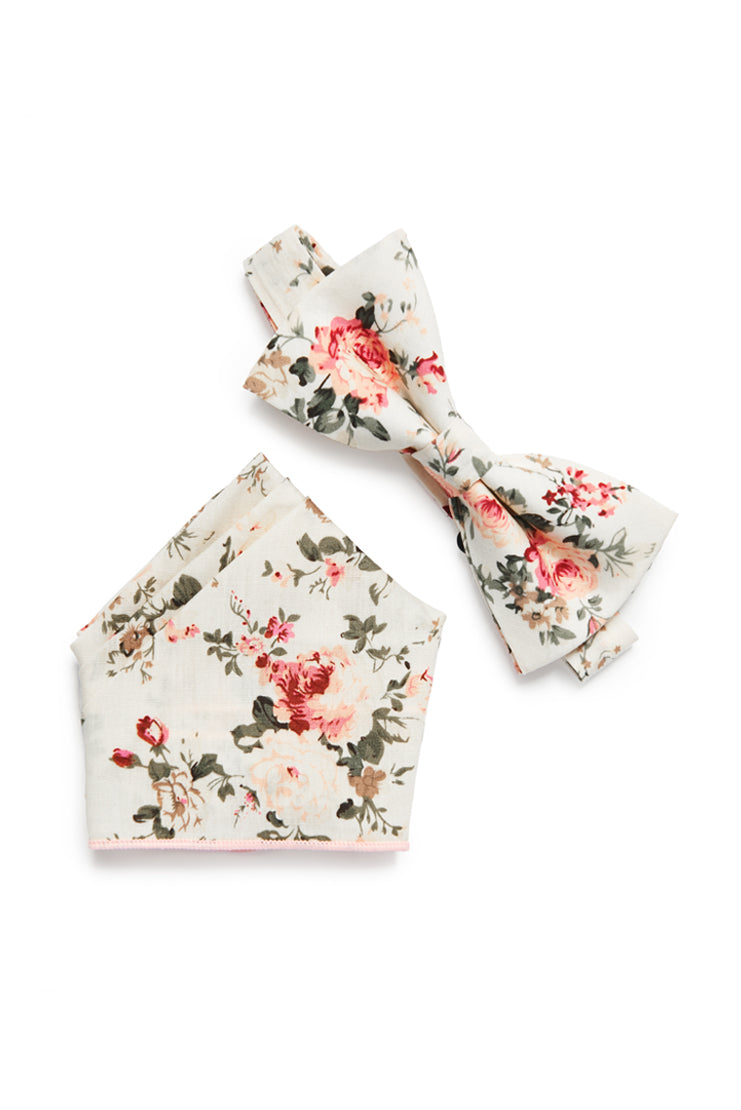 Shabby Chic Floral Bow Tie - Ivory