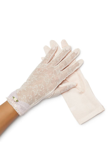 Eliza Ivory Floral Sheer Tea Time Gloves - Ivory
