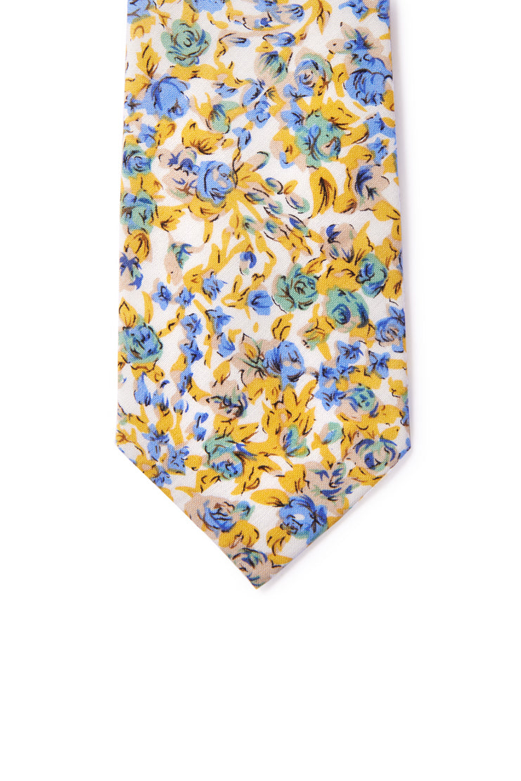 James Floral Print Neck Tie - Yellow & Blue