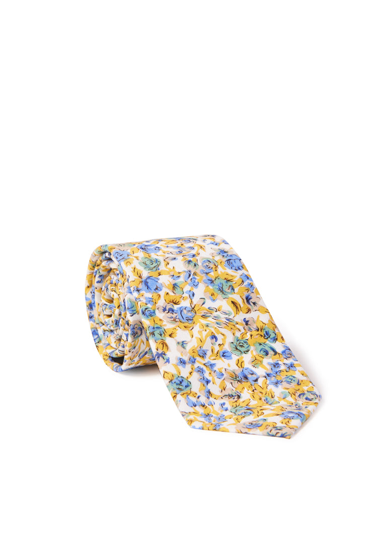 James Floral Print Neck Tie - Yellow & Blue