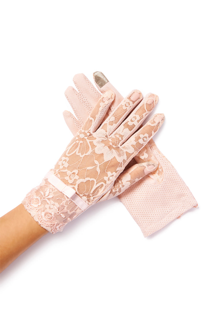 Amelie Rose Pink Lace Gloves