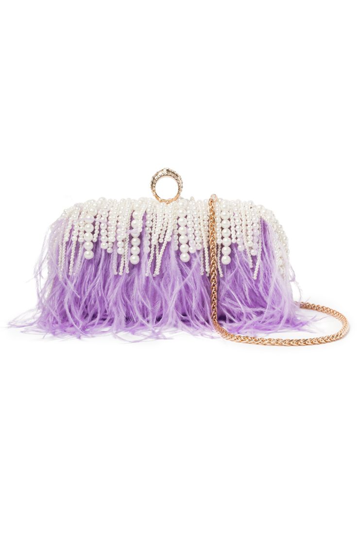 Feather & Waterfall Pearl Clutch - Lilac