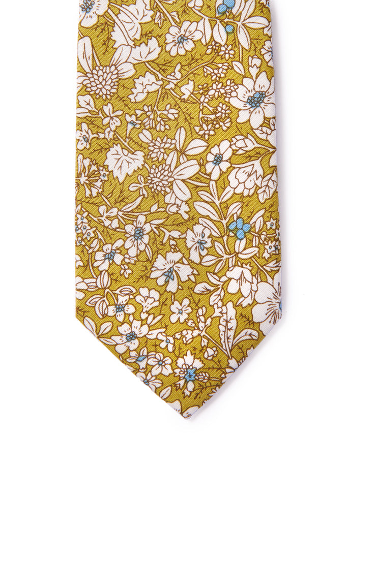 Louis Floral Print Neck Tie - Olive