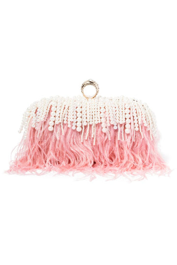 Feather & Waterfall Pearl Clutch - Mauve Pink