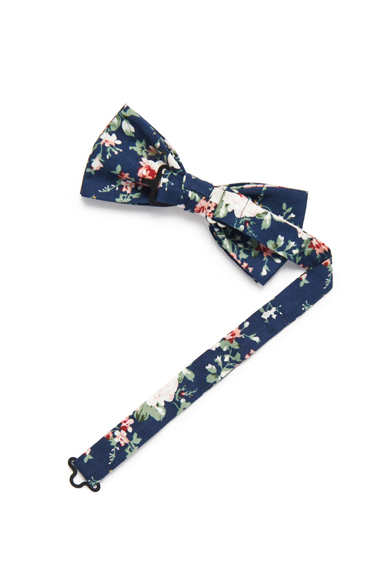 Shabby Chic Floral Bow Tie - Navy Blue