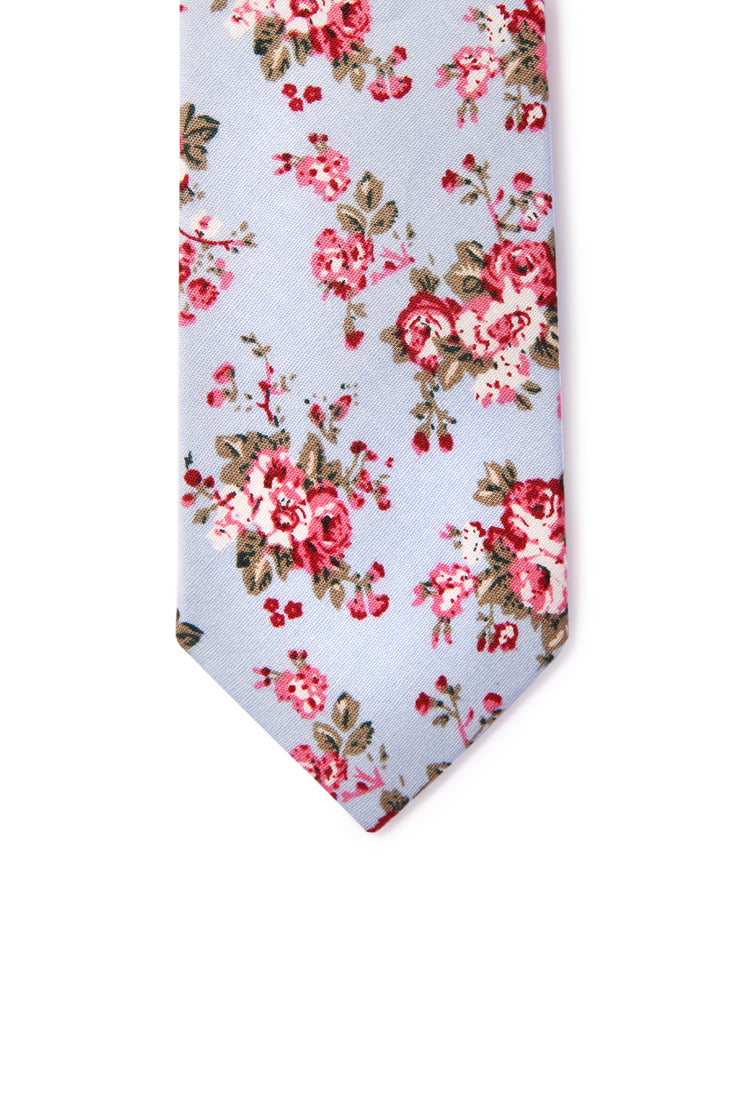 Philip Floral Print Neck Tie - Periwinkle