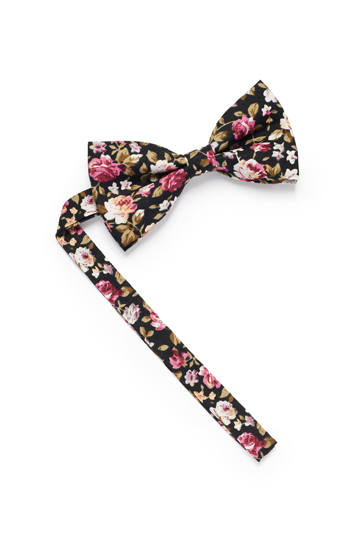 Shabby Floral Bow Tie - Black