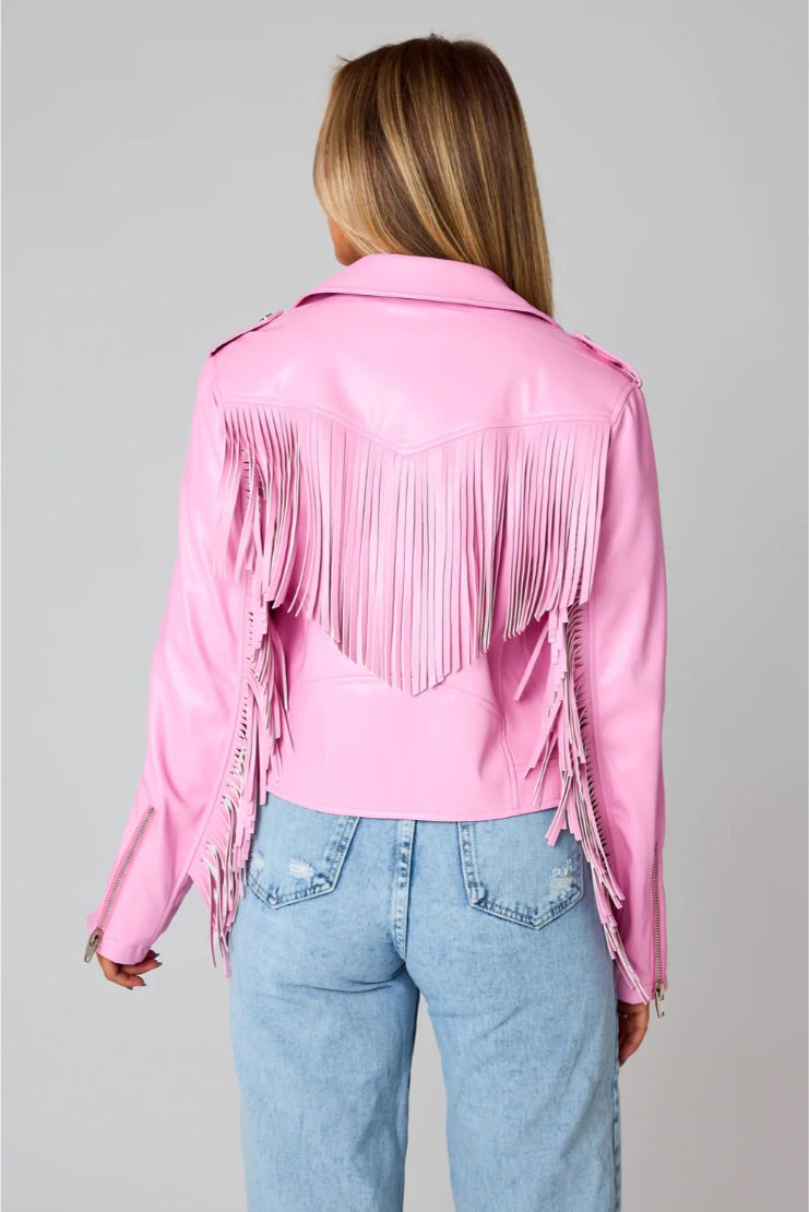 Heidi Fringe Vegan Leather Jacket - Pink