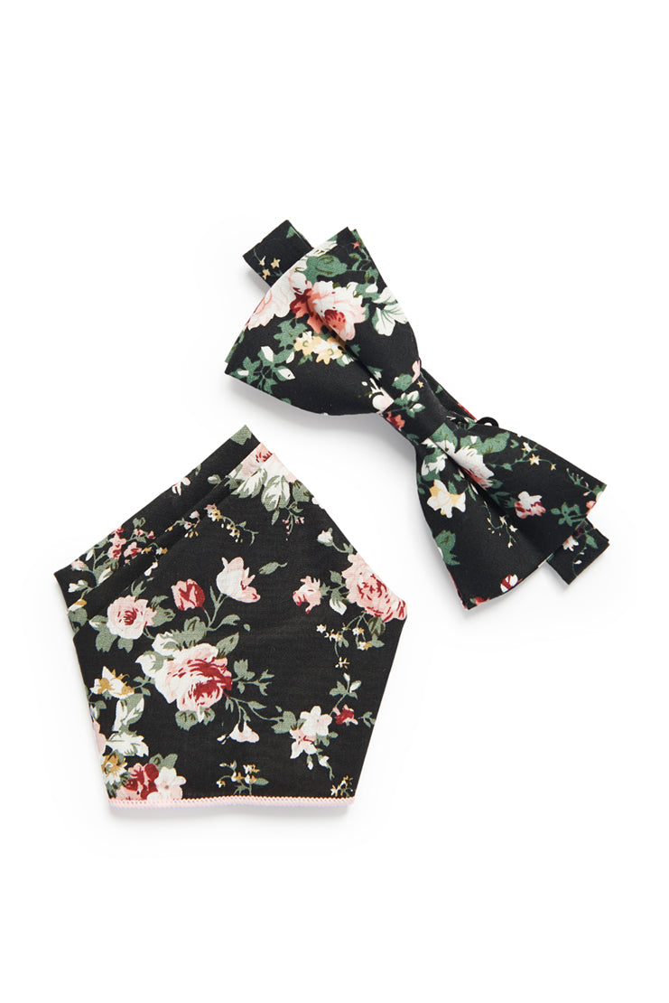 Shabby Chic Floral Bow Tie - Black