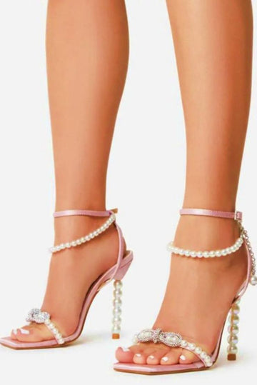 Marie Antoinette Pearl Embellished Pink Strap Heels