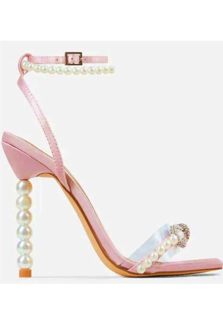 Marie Antoinette Pearl Embellished Pink Strap Heels