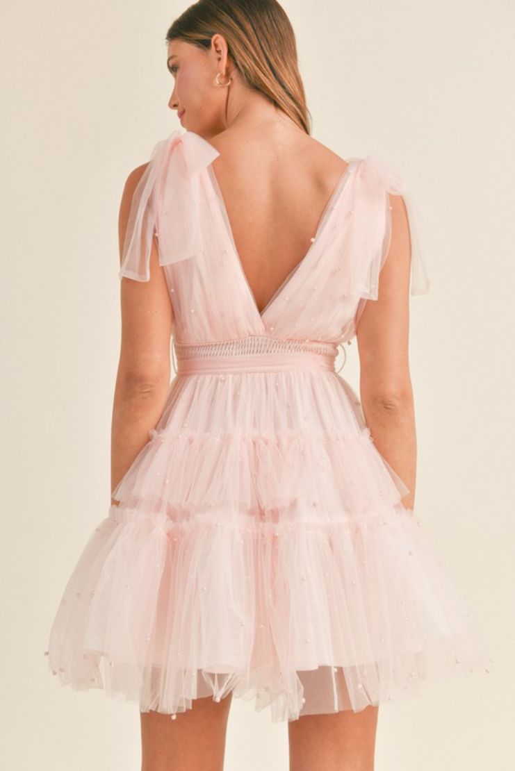 Sophia Pearl Tiered Tulle Mini Dress - Pink