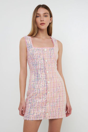 Libby Pink Sequin Tweed Shift Dress