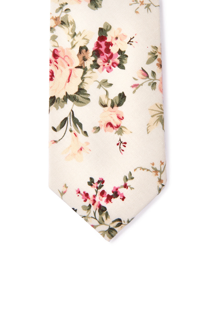 Richard Shabby Chic Floral Neck Tie - Ivory