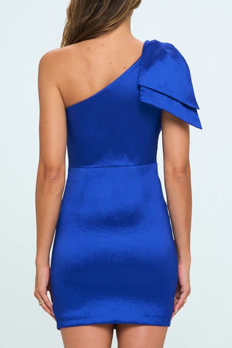Fools Rush In One Shoulder Bow Sleeve Minidress - Royal Blue