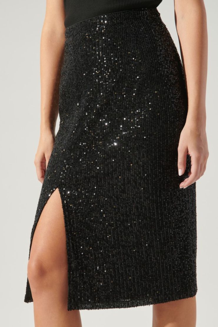 Vivica Black Sequin Pencil Skirt